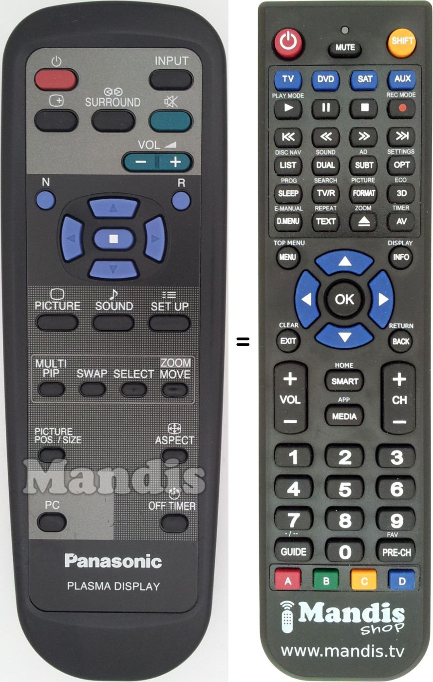 Replacement remote control Panasonic EUR646529