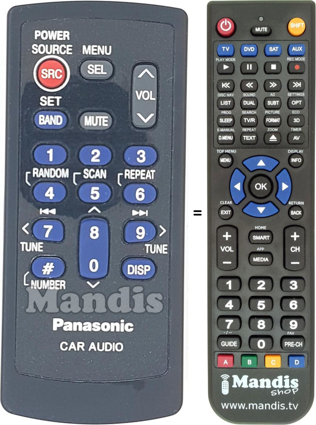 Mando a distancia equivalente Panasonic EUR7641010