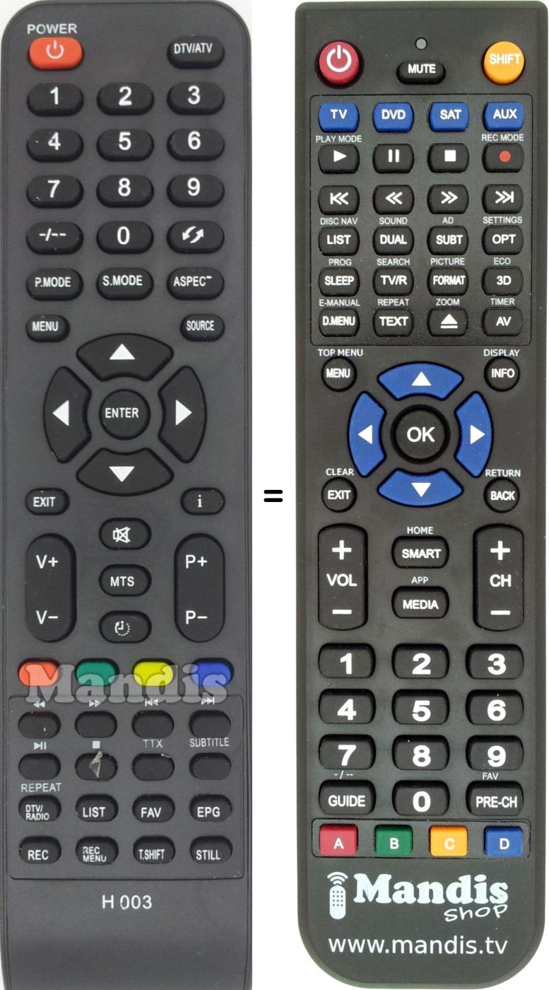 Replacement remote control H003