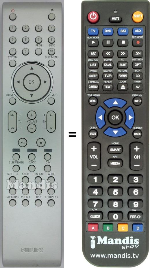 Mando a distancia equivalente Philips PRC502-02