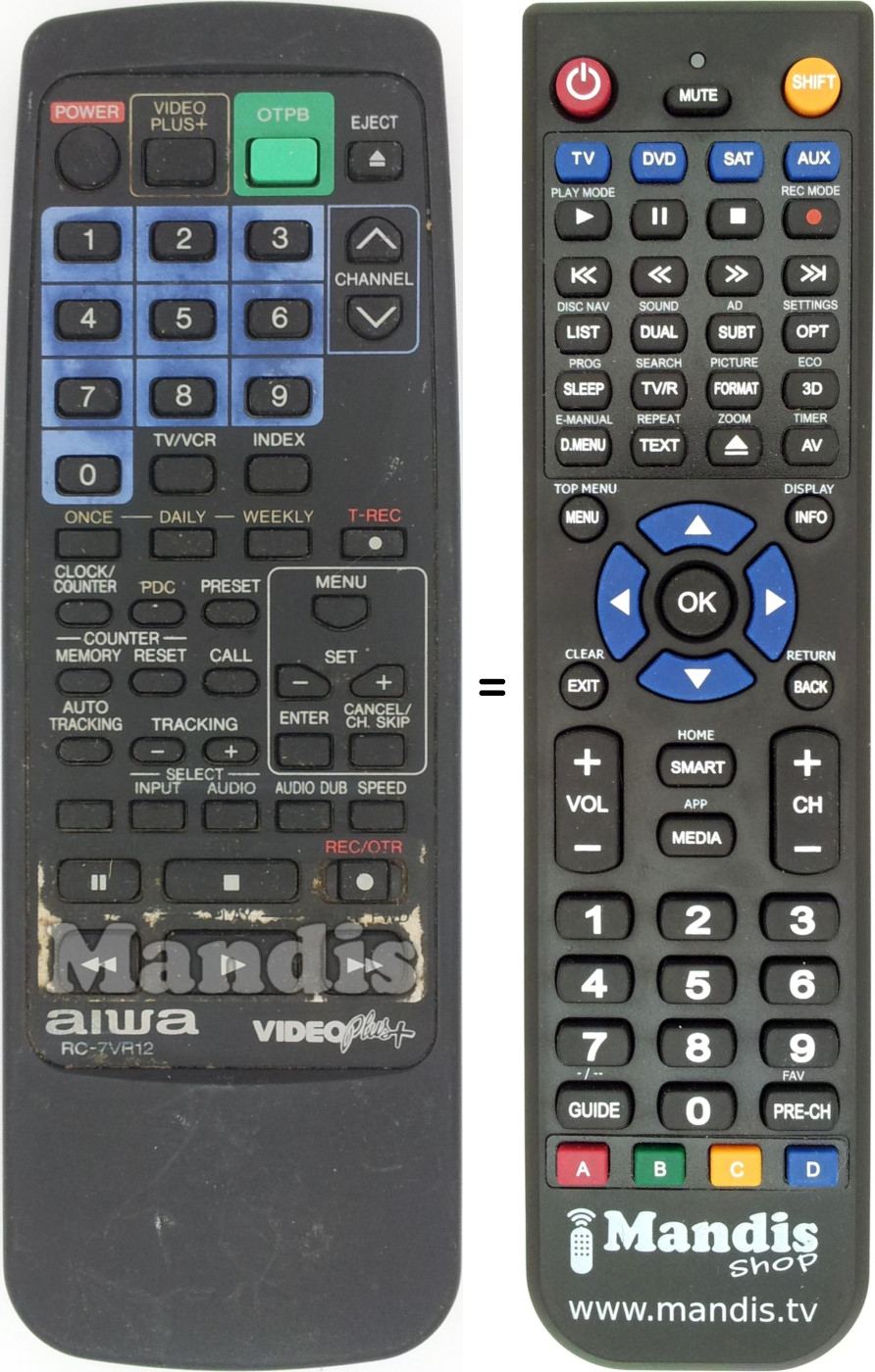 Replacement remote control Aiwa RC-7 VR 12