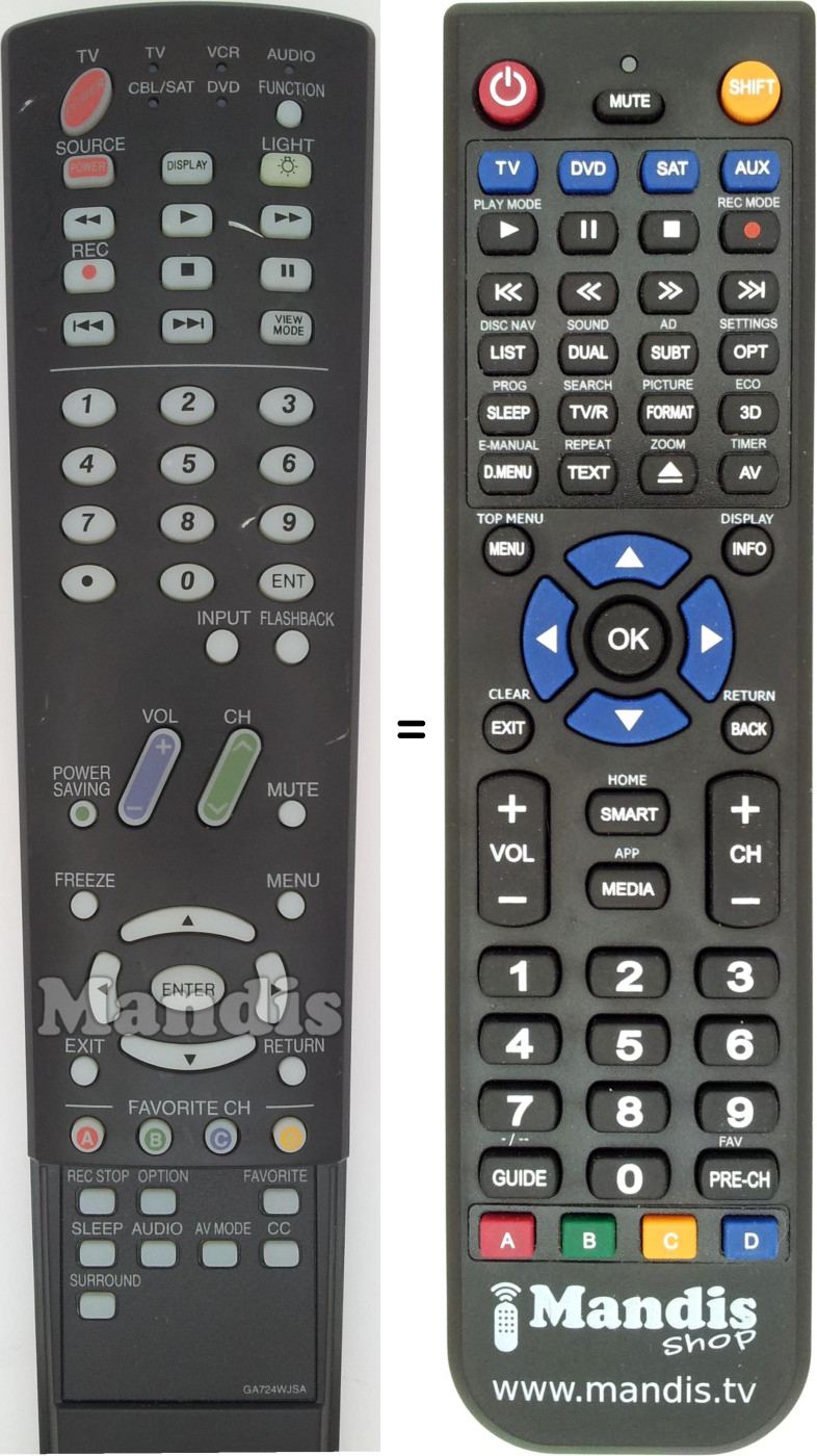Mando a distancia equivalente Sharp GA724WJSA