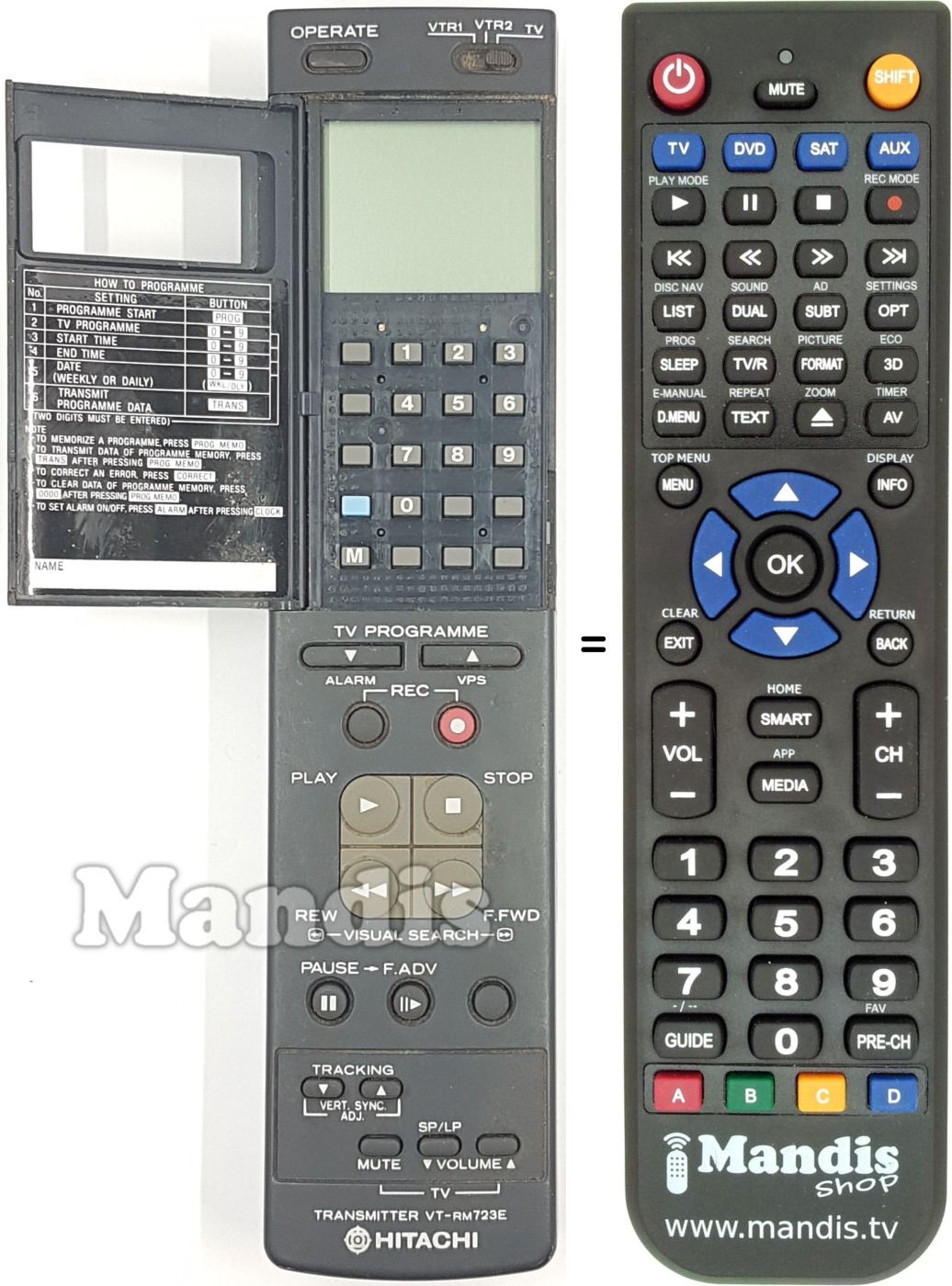 Comandament a distància equivalent Hitachi VT-RM 723 E