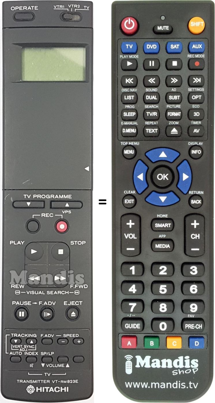 Replacement remote control Hitachi VT-RM 823 E