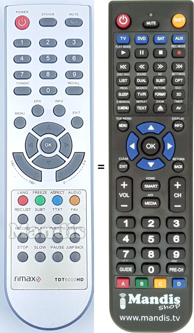 Replacement remote control TDT6000HD