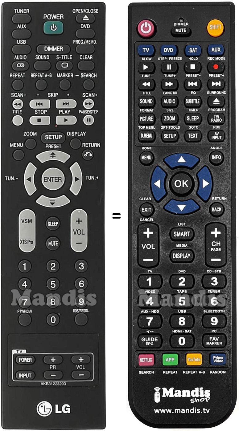 Replacement remote control LG AKB31223203