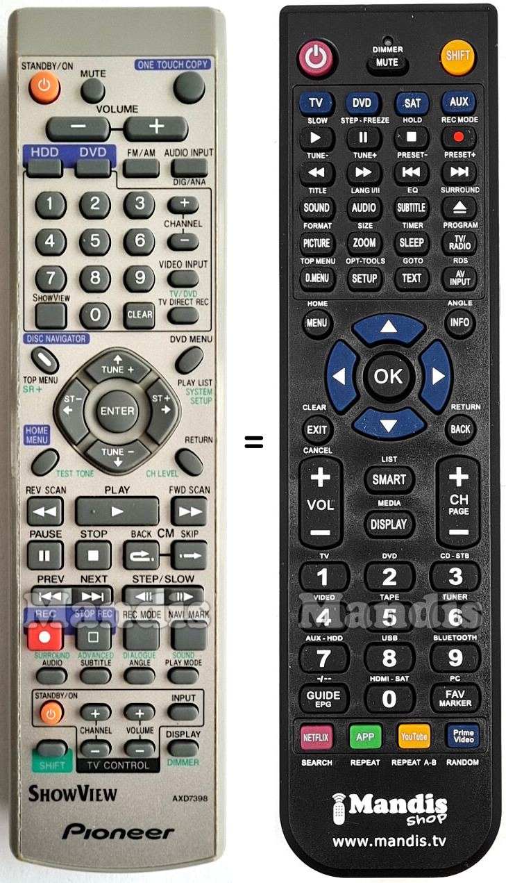 Mando a distancia equivalente Pioneer AXD7398