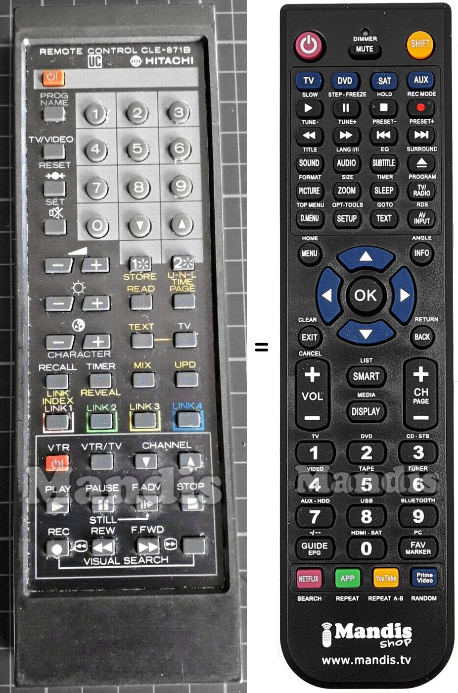 Replacement remote control Hitachi CLE-871