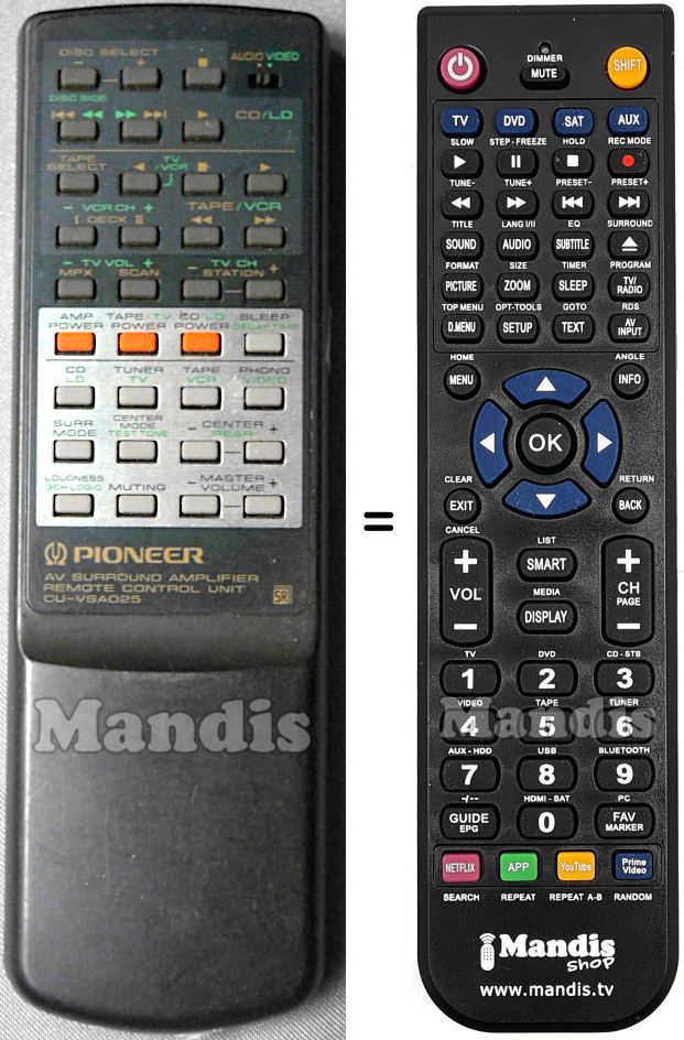 Mando a distancia equivalente Pioneer CU-VSA025
