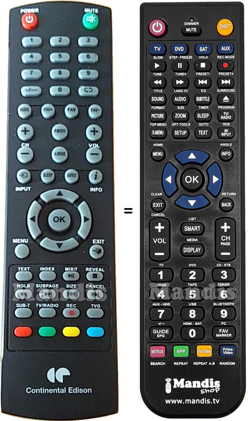 Mando a distancia equivalente Continental Edison CELED500119B7