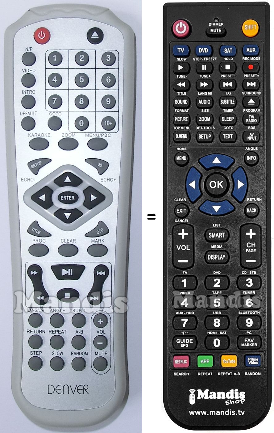 Replacement remote control Denver DVD778KM