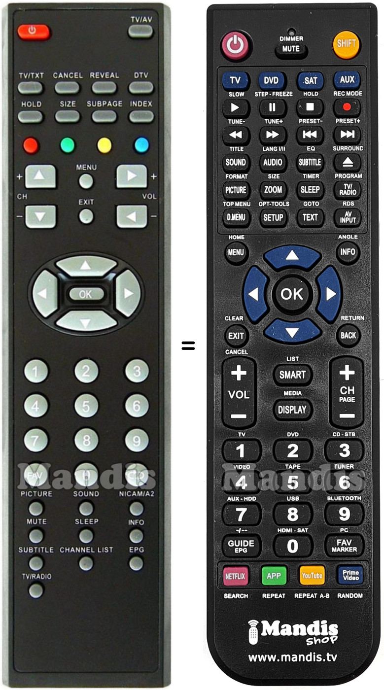 Replacement remote control MOBILE TV DFT-1544DVBT