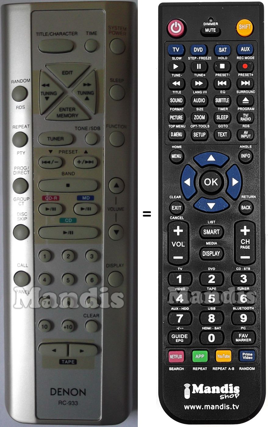 Mando a distancia equivalente Denon RC933