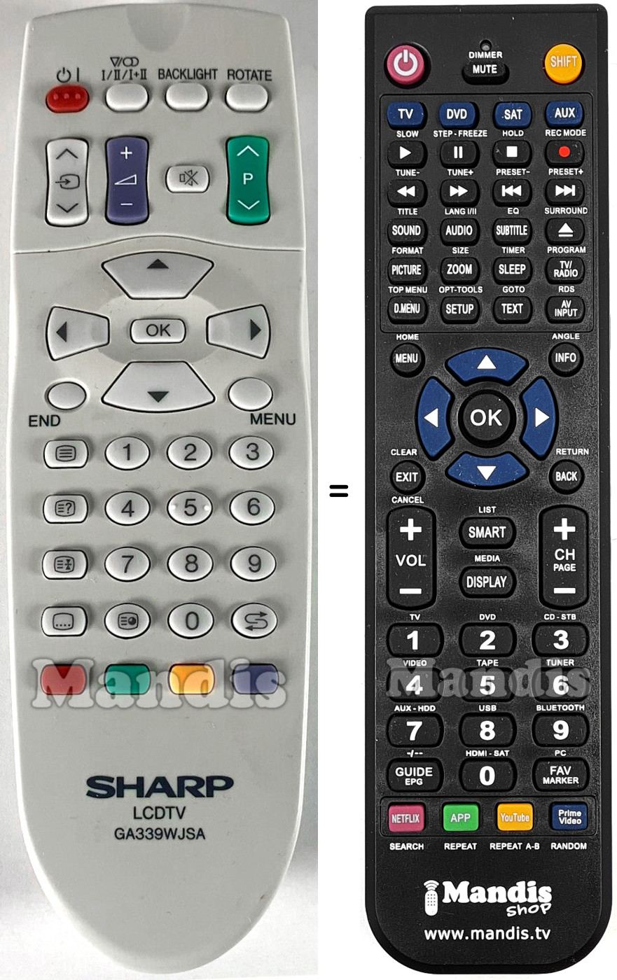Mando a distancia equivalente Sharp GA339WJSA