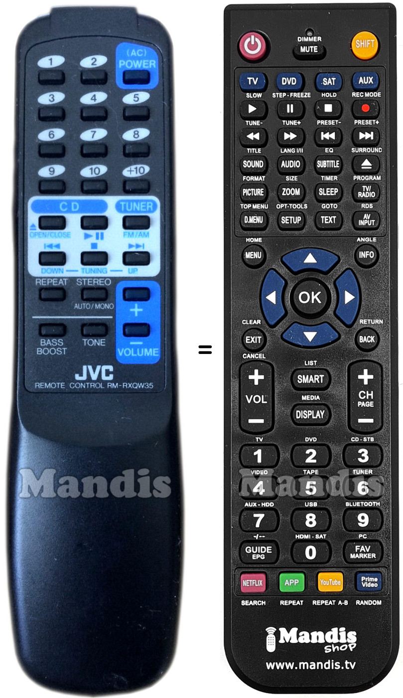 Mando a distancia equivalente JVC RM-RXQW35