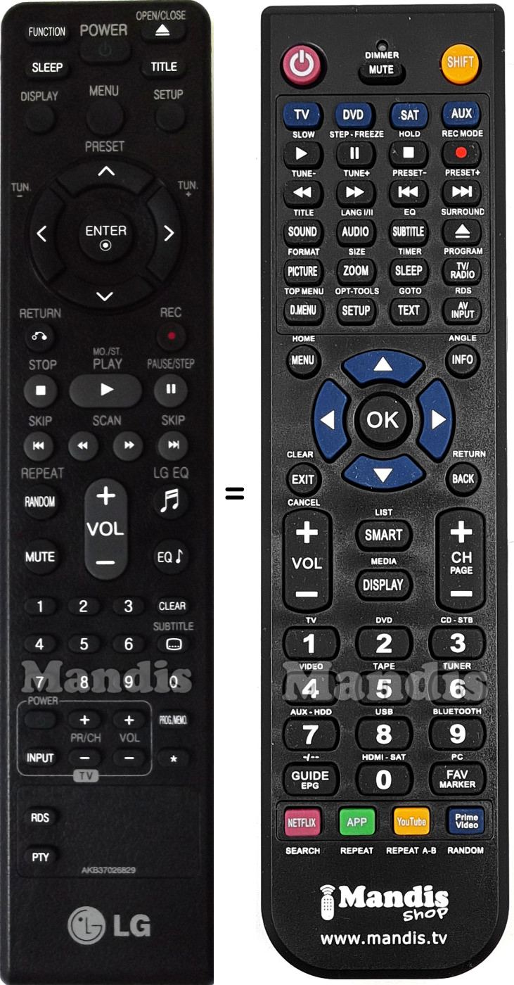 Mando a distancia equivalente LG AKB37026829