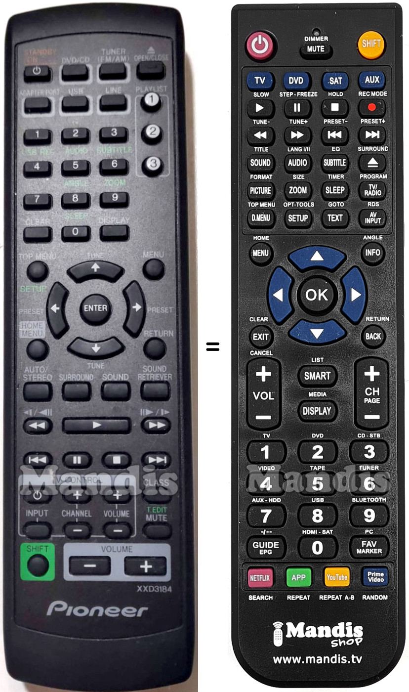 Mando a distancia equivalente Pioneer XXD3184