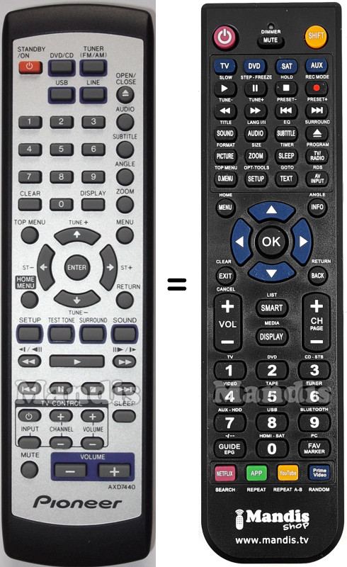 Mando a distancia equivalente Pioneer AXD7440