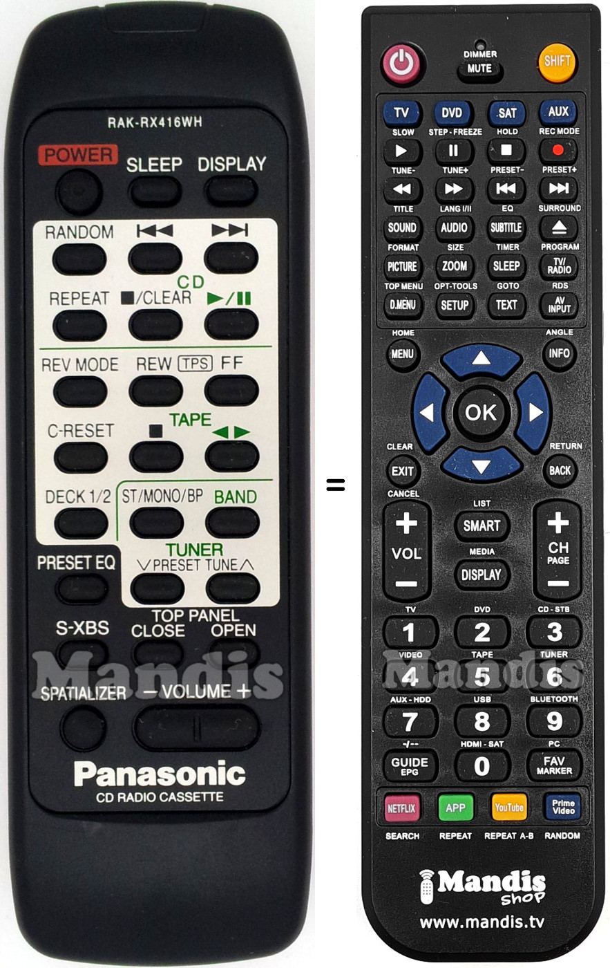 Mando a distancia equivalente Panasonic RAK-RX416WH