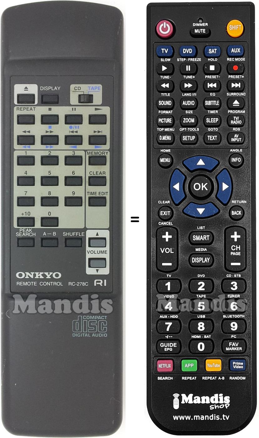 Replacement remote control RC-278C