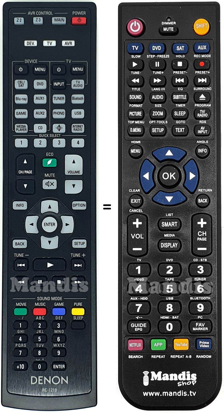 Mando a distancia equivalente Denon RC-1219