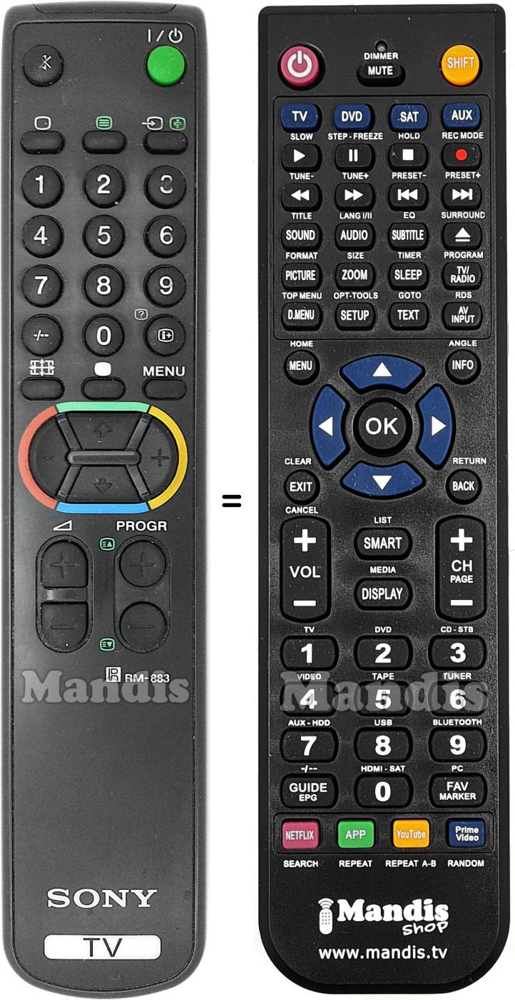 Mando a distancia equivalente Sony RM-883
