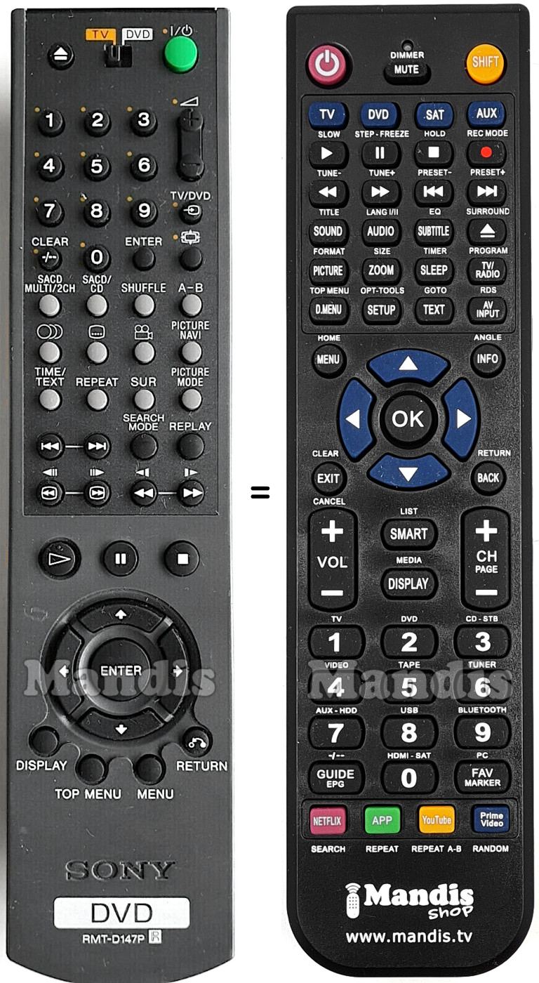 Mando a distancia equivalente Sony RMT-D147P