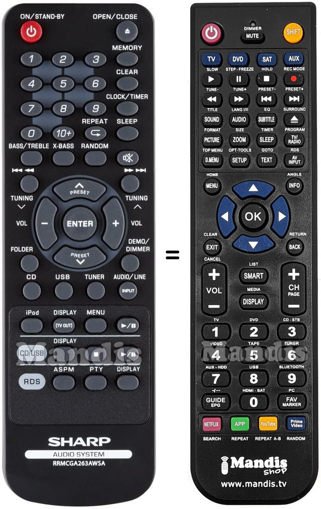 Comandament a distància equivalent Sharp RRMCGA263AWSA