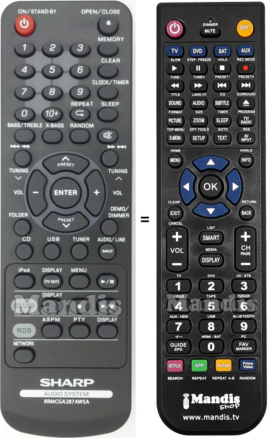Replacement remote control RRMCGA287AWSA