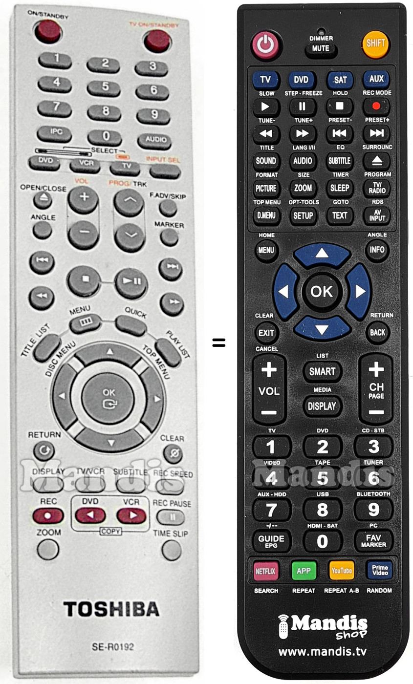 Mando a distancia equivalente Toshiba SE-R0192