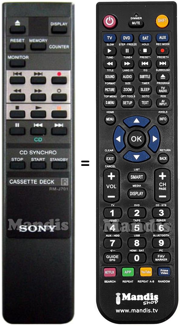 Replacement remote control Sony RM-J701