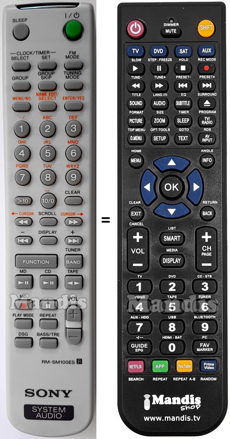 Replacement remote control RM-SM100ES