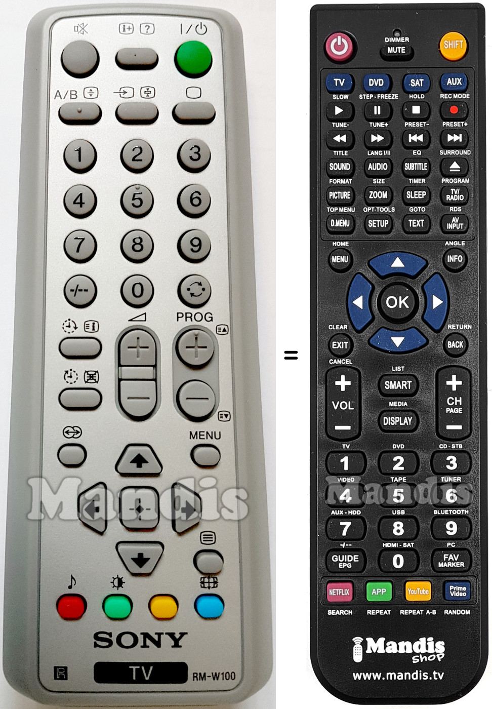 Mando a distancia equivalente Sony RM-W100