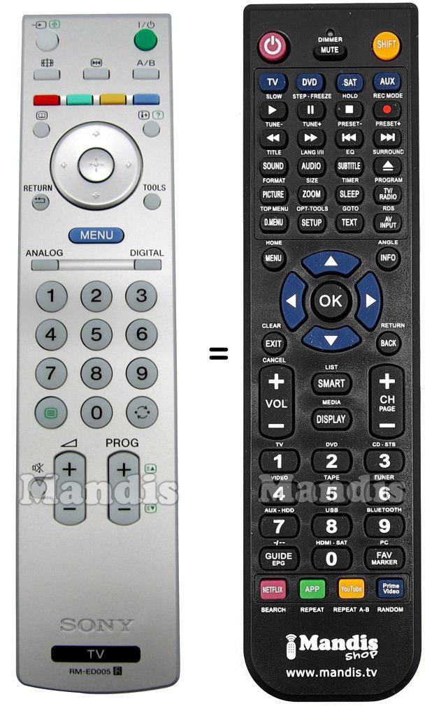 Mando a distancia equivalente Sony RM-ED005