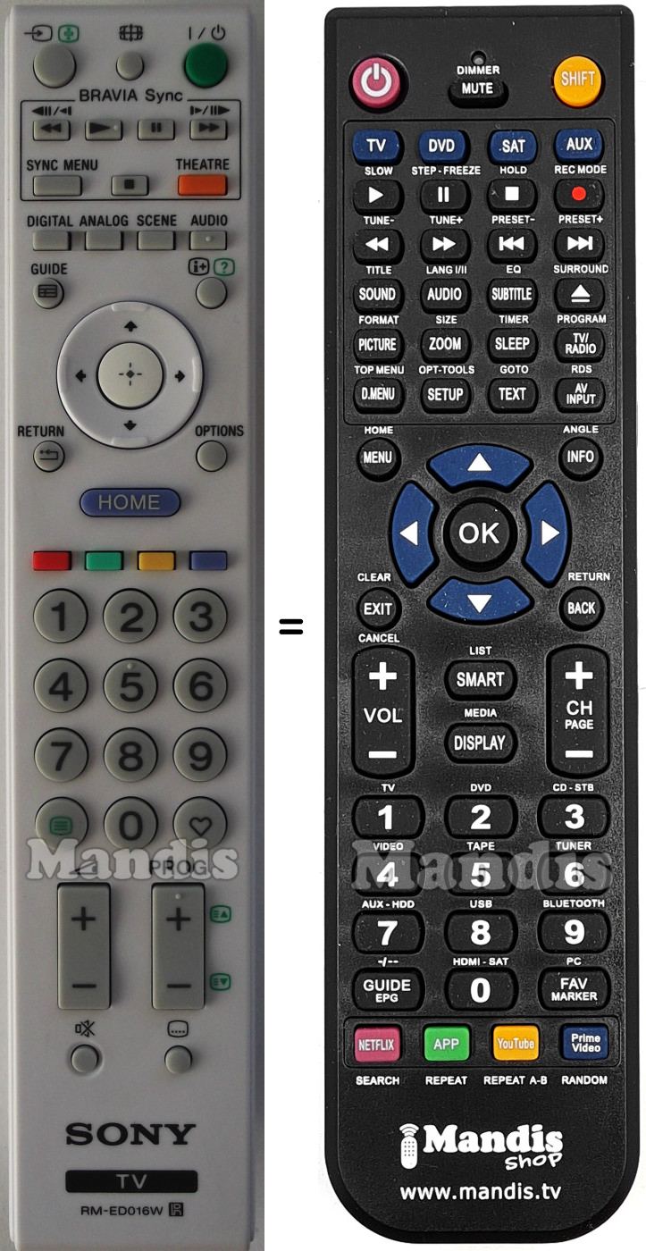Replacement remote control Sony RMED016W
