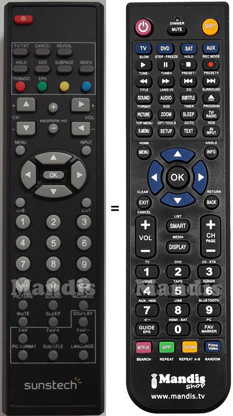 Mando a distancia equivalente Sunstech TLEI1955HDT