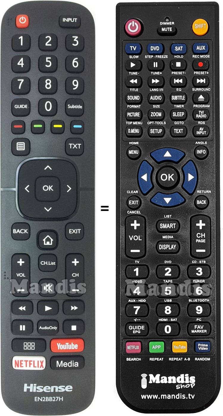 Replacement remote control Hisense EN2BB27H