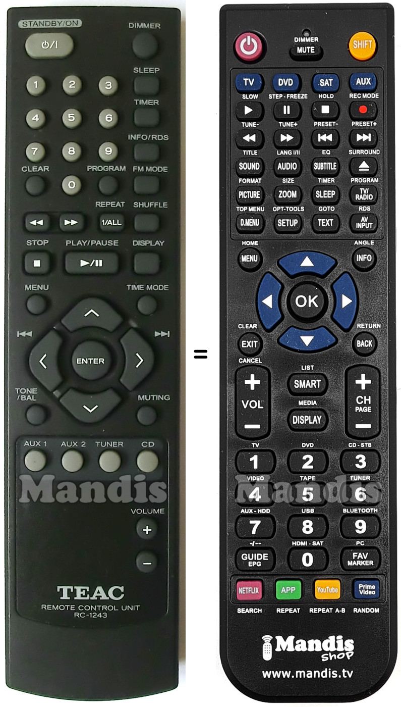 Replacement remote control Teac-RC1243
