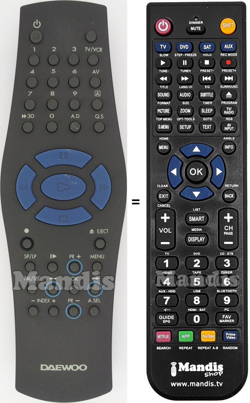 Replacement remote control VCR002