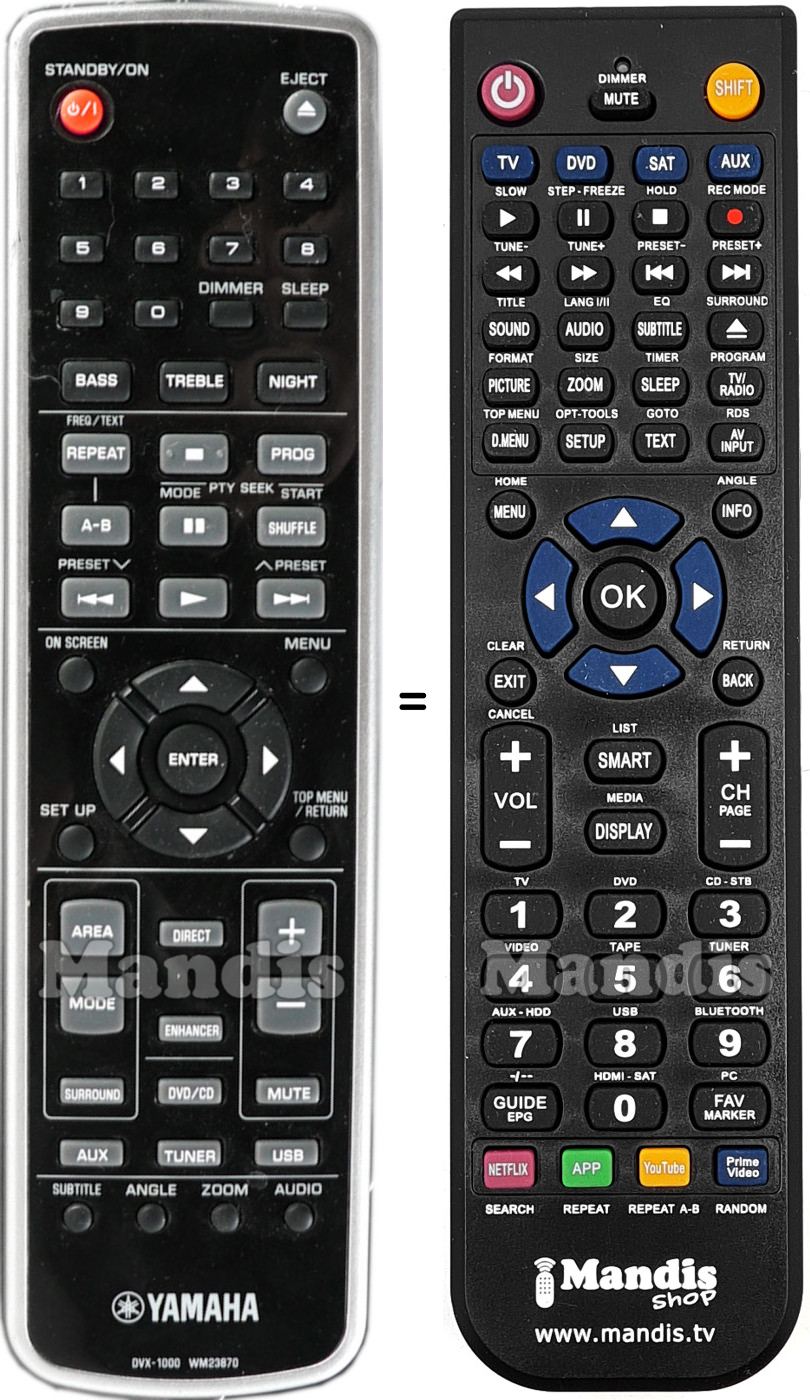 Mando a distancia equivalente Yamaha DVX1000