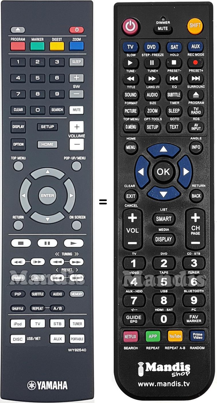 Mando a distancia equivalente Yamaha WY92540