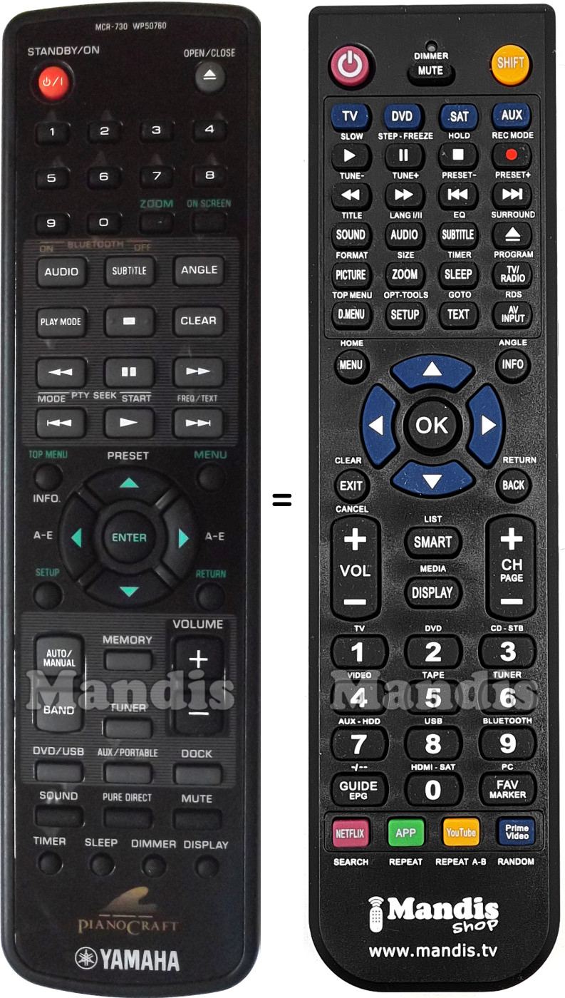 Mando a distancia equivalente Yamaha MCR-730