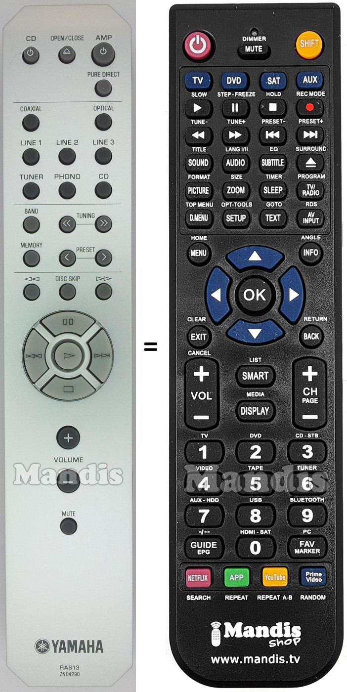Replacement remote control Yamaha RAS13