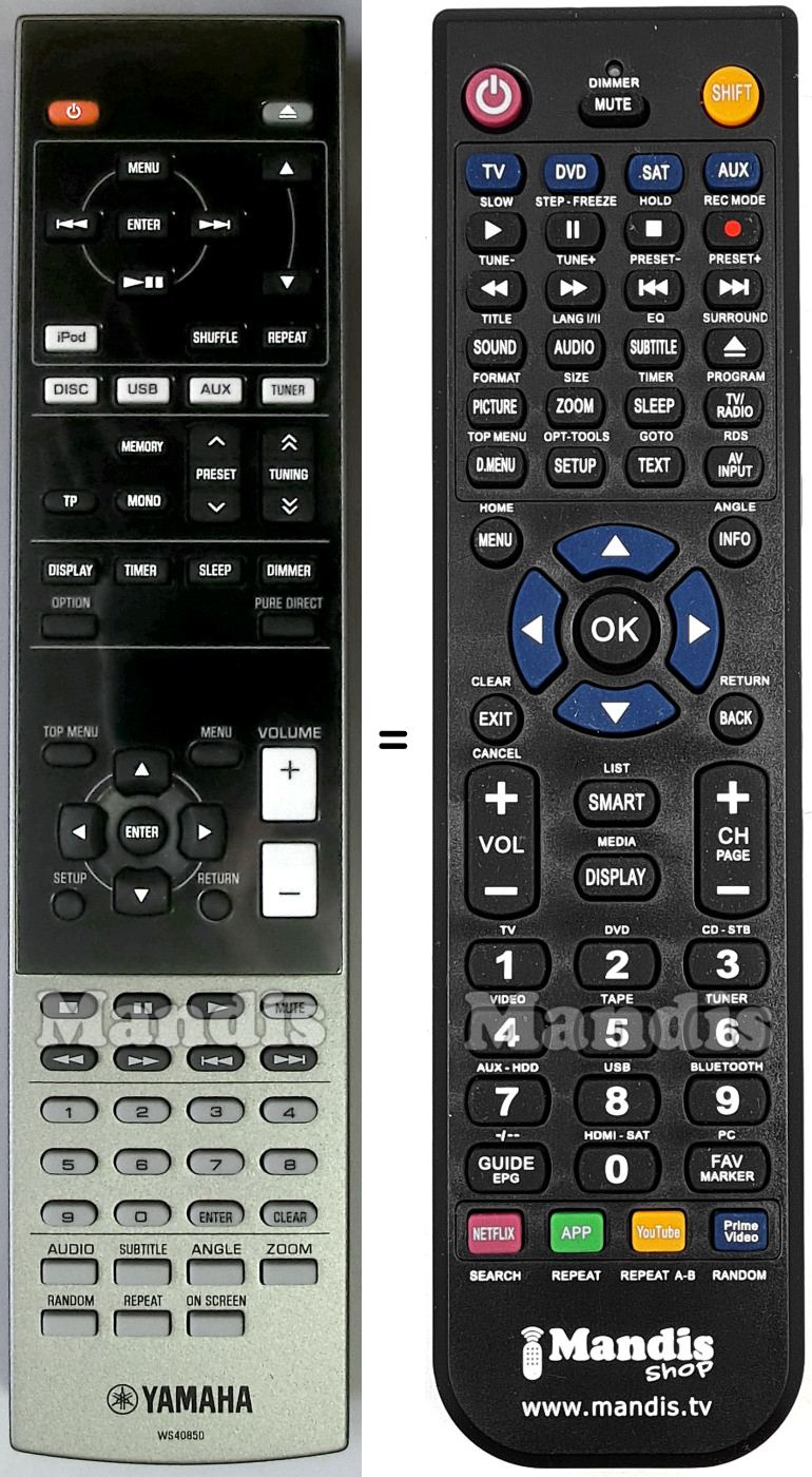 Mando a distancia equivalente Yamaha WS40850