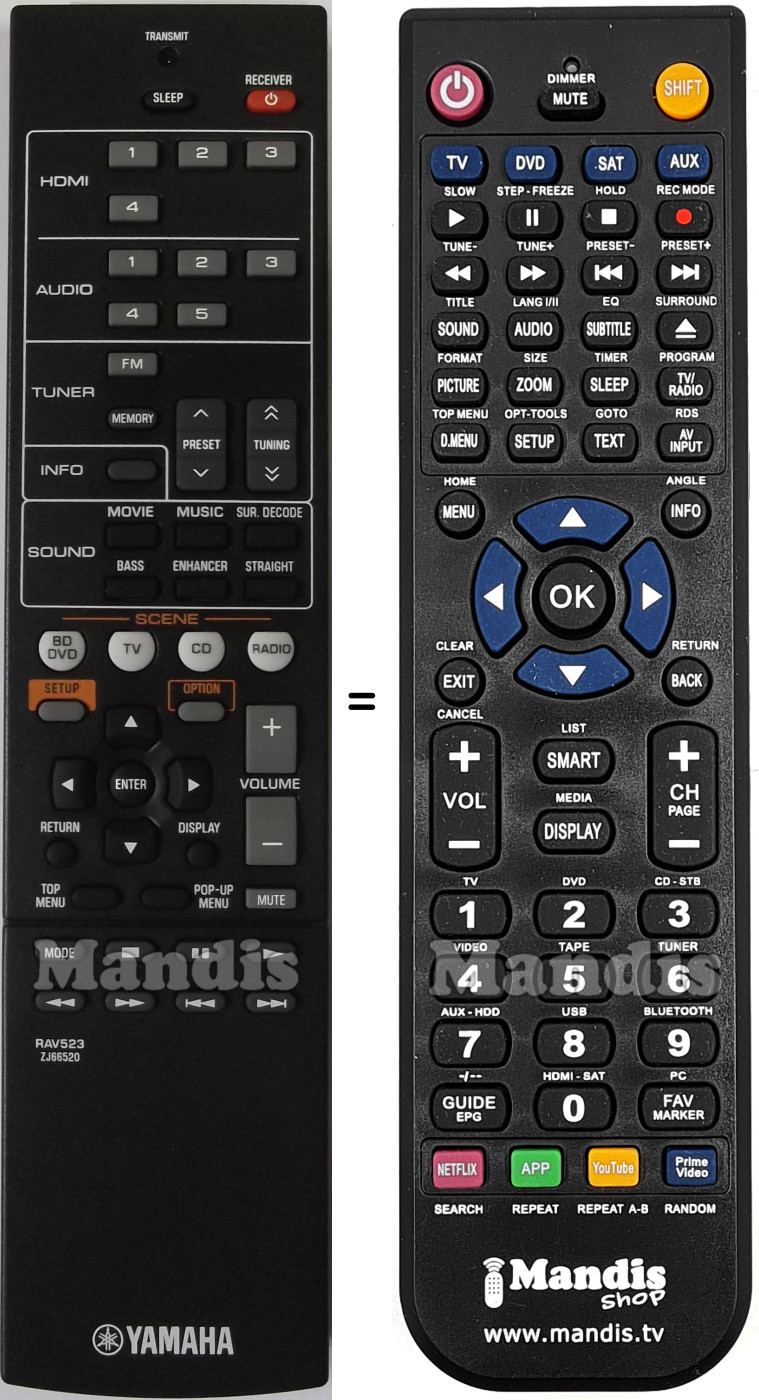 Mando a distancia equivalente Yamaha RAV523