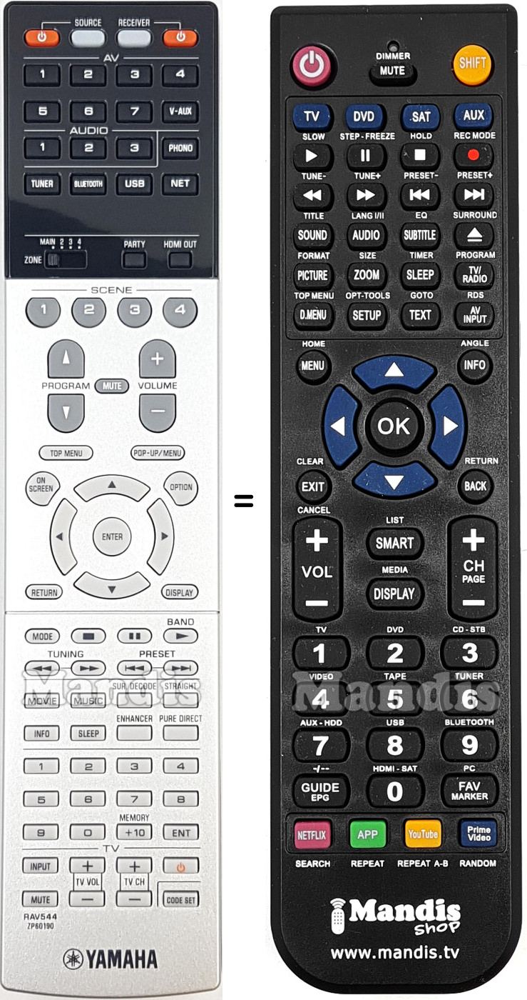 Mando a distancia equivalente Yamaha RAV544