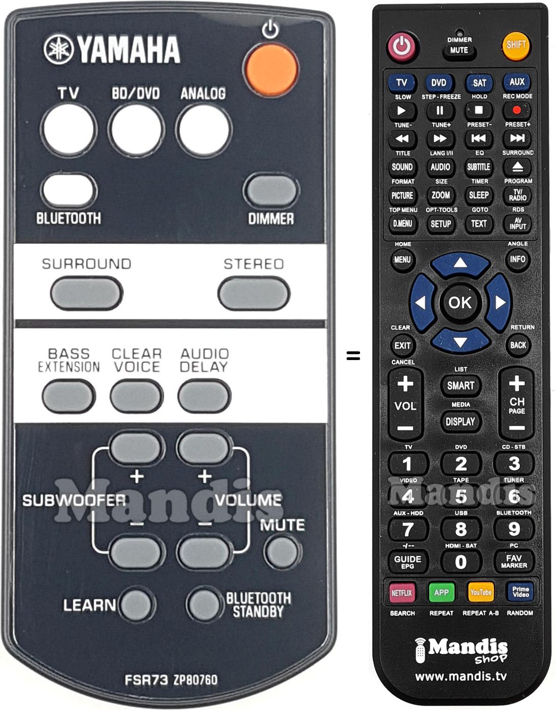 Mando a distancia equivalente Yamaha FSR73