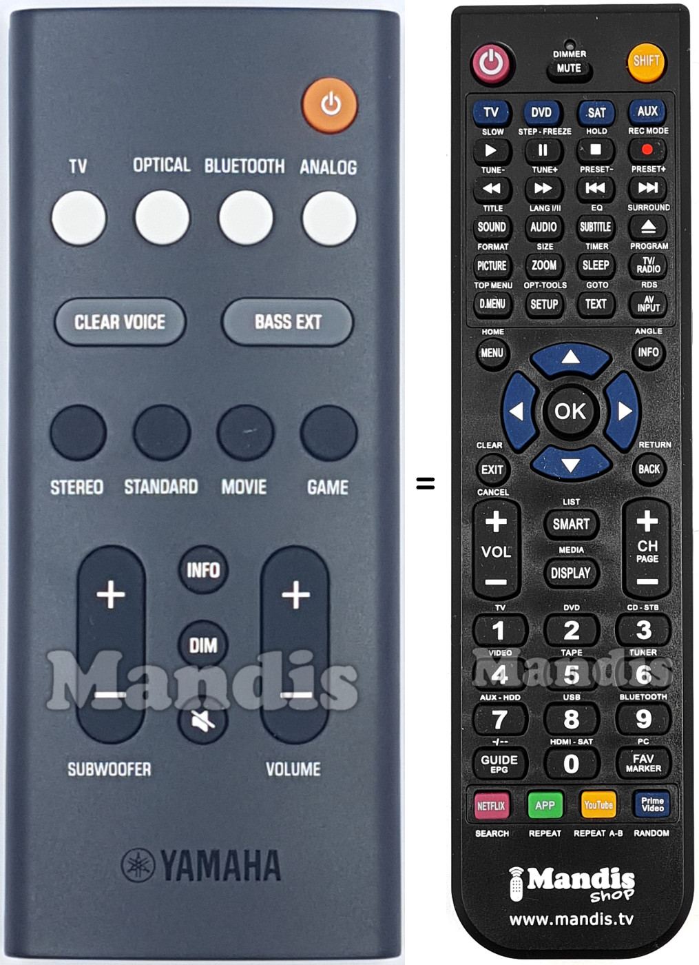 Mando a distancia equivalente Yamaha VDQ7610