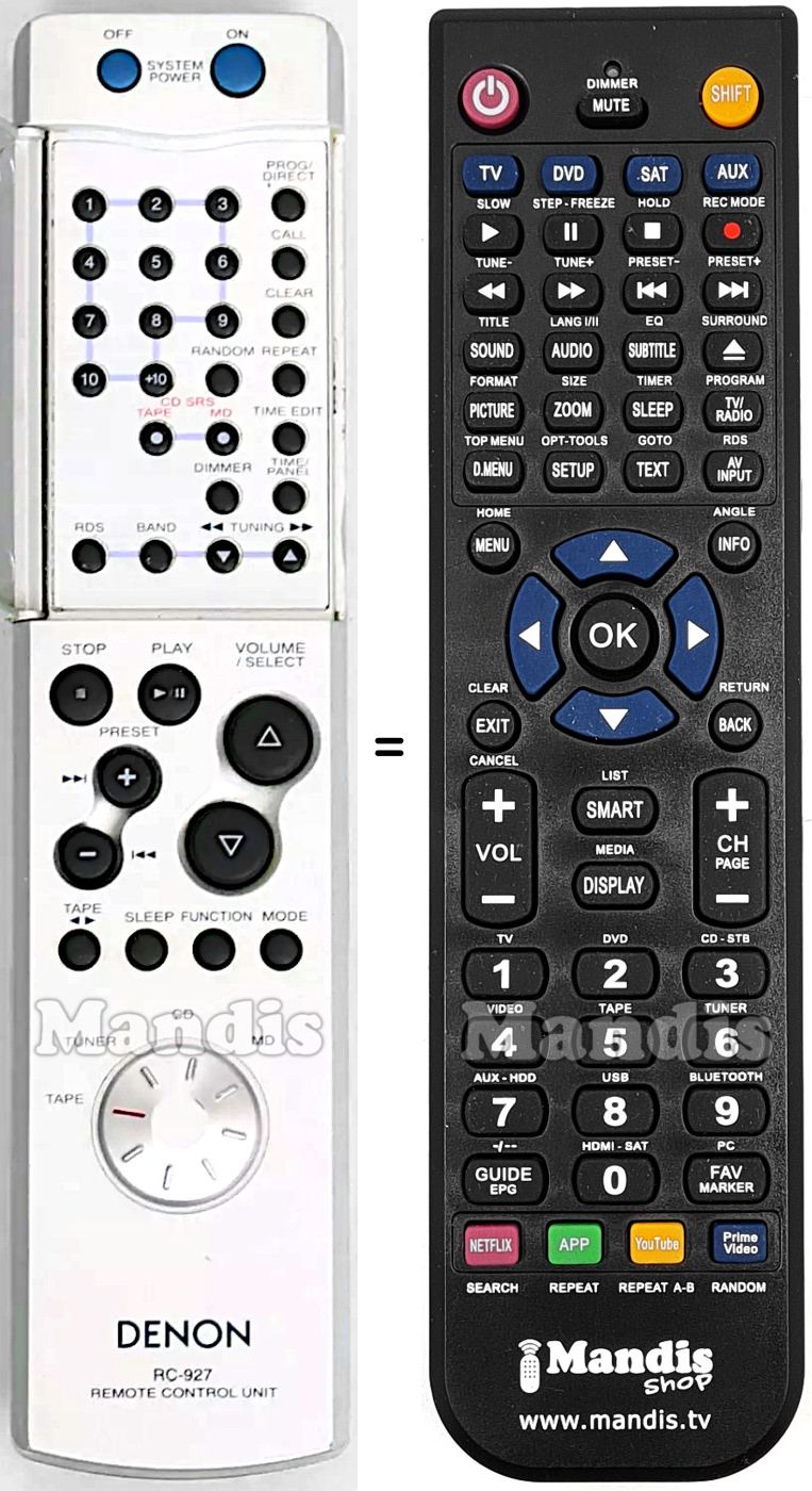 Mando a distancia equivalente Denon RC-927