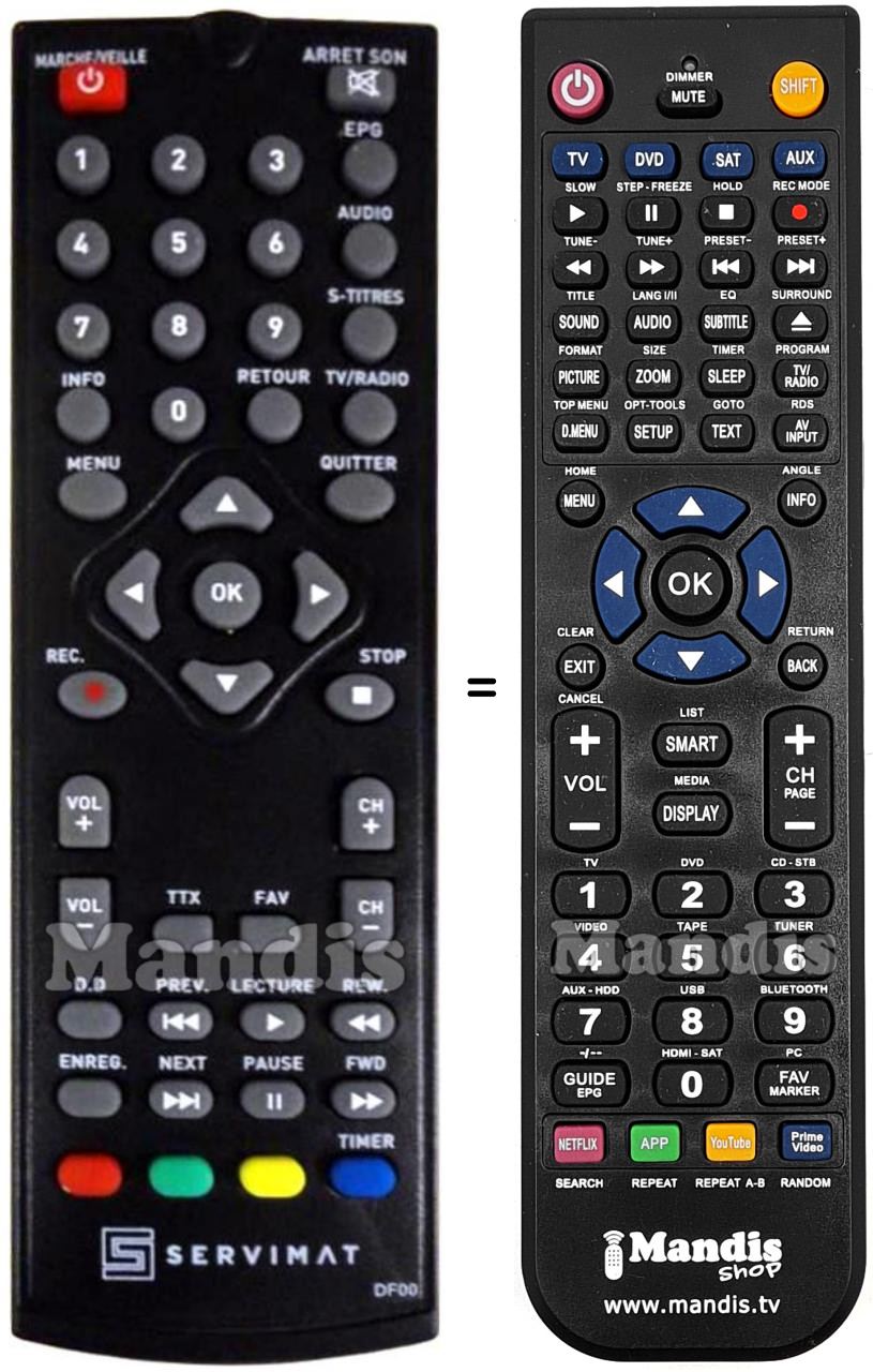 Comandament a dist&agrave;ncia equivalent SERVIMAT TNT65HDU